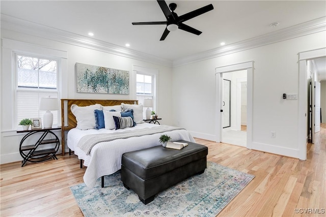 11 W 29th St, Richmond, VA 23225 - bedroom with ornamental molding, light wood-style floors, recessed lighting, and a ceiling fan