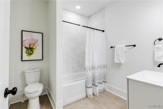 11 W 29th St, Richmond, VA 23225 - bathroom with shower / bath combination with curtain, vanity, tile patterned flooring, and recessed lighting