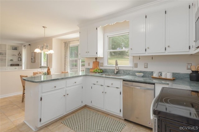 206 Michaux Crossing Ln, Chesterfield, VA 23113 - kitchen featuring stainless steel dishwasher, a chandelier, range, and white cabinetry
