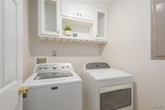 206 Michaux Crossing Ln, Chesterfield, VA 23113 - washroom featuring washer and clothes dryer, cabinet space, and electric panel