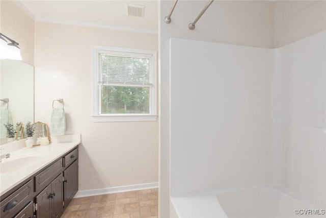 206 Michaux Crossing Ln, Chesterfield, VA 23113 - bathroom with vanity, shower / bath combination, and crown molding