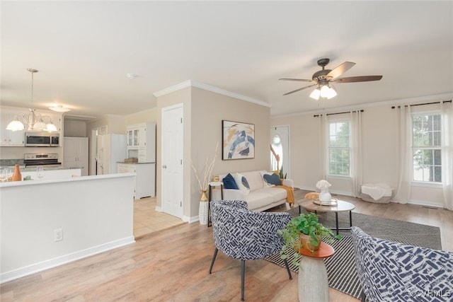 206 Michaux Crossing Ln, Chesterfield, VA 23113 - living room with ceiling fan, light wood-type flooring, and crown molding