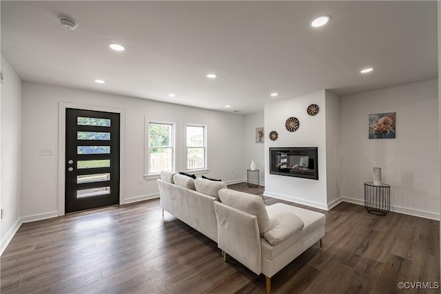 833 Wilcox St, Petersburg, VA 23803 - living room featuring dark wood-style flooring, recessed lighting, and a glass covered fireplace
