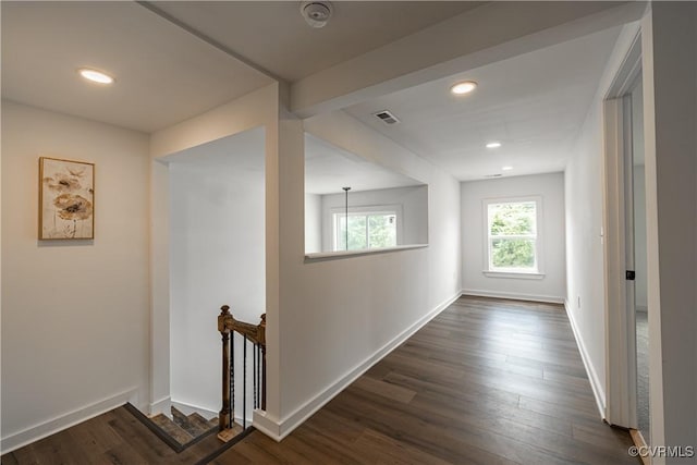 833 Wilcox St, Petersburg, VA 23803 - corridor featuring dark wood finished floors, an upstairs landing, and recessed lighting