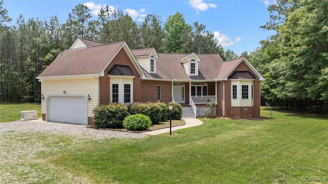 13531 Butlers Rd, Amelia Courthouse, VA 23002 - new england style home featuring brick siding, covered porch, a front yard, and an attached garage