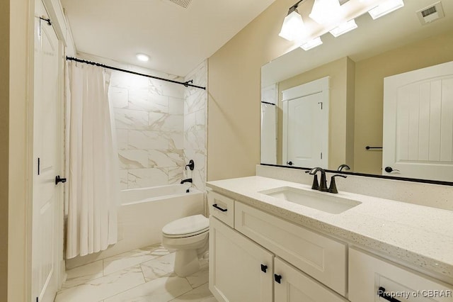 117 Meeting Pl, Williamsburg, VA 23185 - full bathroom with marble look tile flooring, vanity, shower / tub combo, and recessed lighting