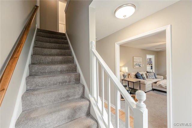 13730 Village View Dr, Midlothian, VA 23114 - staircase featuring carpet floors and a ceiling fan