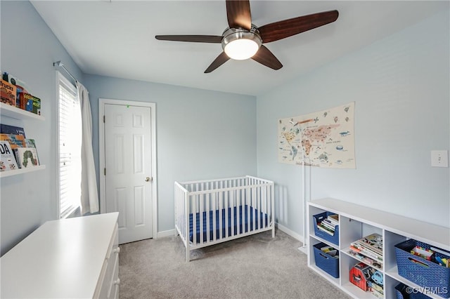 13730 Village View Dr, Midlothian, VA 23114 - bedroom featuring a crib, light colored carpet, and ceiling fan