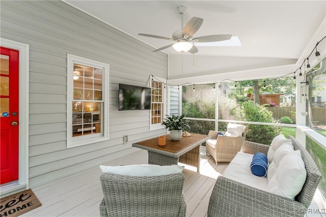 11905 Glen Gary Ct, Henrico, VA 23233 - sunroom / solarium with lofted ceiling, a ceiling fan, and a skylight