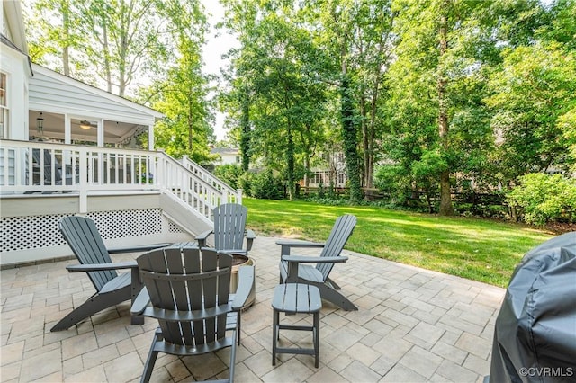 11905 Glen Gary Ct, Henrico, VA 23233 - view of patio with a fire pit, stairs, and a sunroom
