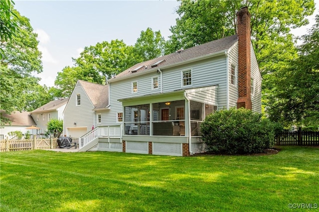 11905 Glen Gary Ct, Henrico, VA 23233 - rear view of property featuring a sunroom, a chimney, and roof with shingles