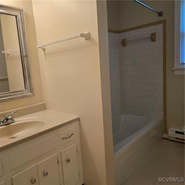 14300 Rosebud Rd, Chesterfield, VA 23838 - bathroom with vanity,  shower combination, and a baseboard heating unit