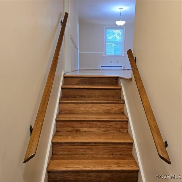 14300 Rosebud Rd, Chesterfield, VA 23838 - staircase featuring a baseboard radiator
