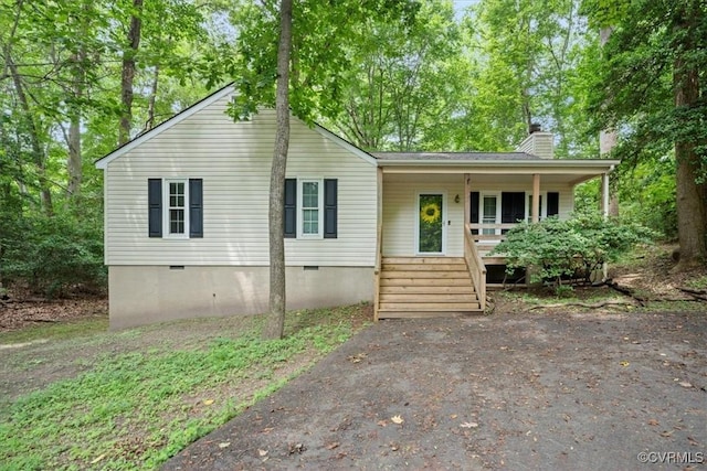 12707 Southwick Pl, Midlothian, VA 23113 - ranch-style home with a chimney, a porch, and crawl space