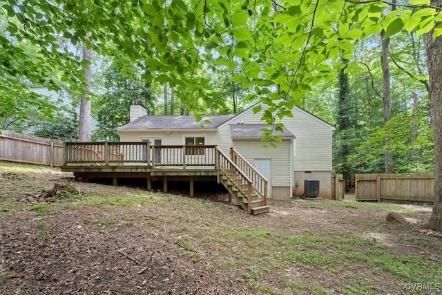 12707 Southwick Pl, Midlothian, VA 23113 - rear view of house featuring a wooden deck, a chimney, and crawl space