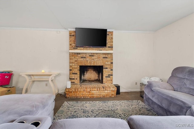 2560 Pin Oak Ct, Colonial Heights, VA 23834 - carpeted living room featuring a brick fireplace