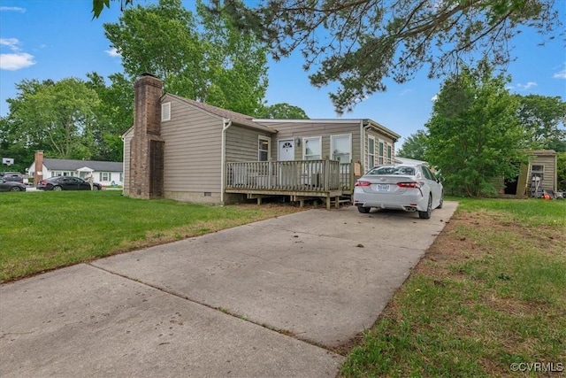 2560 Pin Oak Ct, Colonial Heights, VA 23834 - view of front of property with crawl space, a chimney, a front lawn, concrete driveway, and a wooden deck