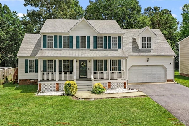 15619 Winding Ash Dr, Chesterfield, VA 23832 - view of front of house featuring a porch, driveway, a garage, roof with shingles, and crawl space