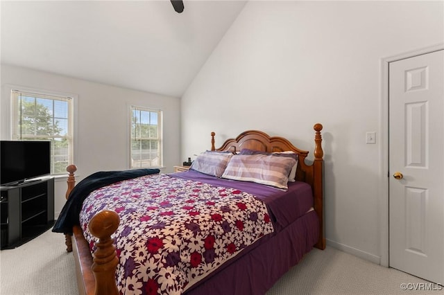 15619 Winding Ash Dr, Chesterfield, VA 23832 - bedroom featuring light carpet, lofted ceiling, and a ceiling fan
