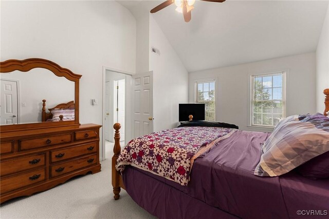 15619 Winding Ash Dr, Chesterfield, VA 23832 - bedroom with light colored carpet, ceiling fan, and high vaulted ceiling