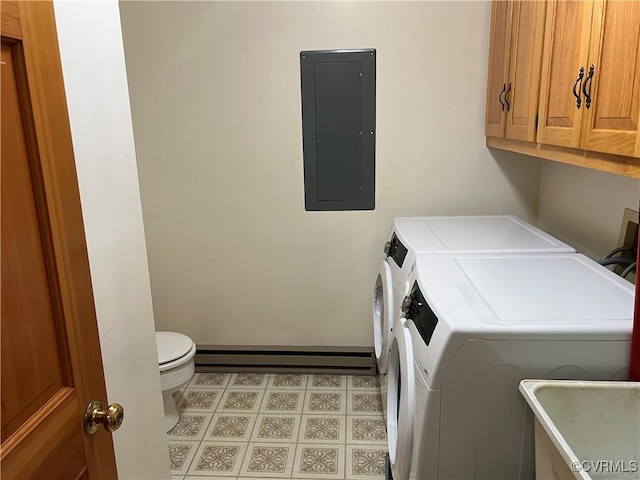 8426 Forge Rd, Henrico, VA 23228 - laundry room with electric panel, independent washer and dryer, and a baseboard heating unit
