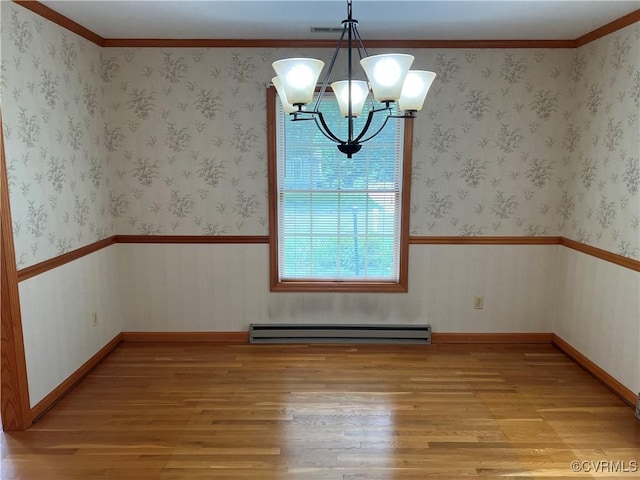 8426 Forge Rd, Henrico, VA 23228 - spare room with light wood-style floors, a baseboard heating unit, and a chandelier