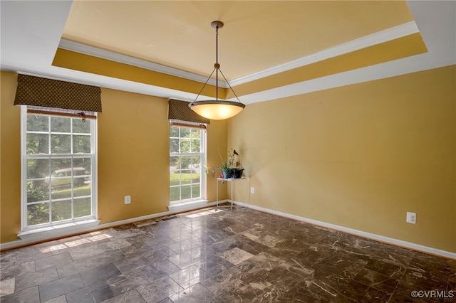419 Carter Ln, Louisa, VA 23093 - empty room with a tray ceiling, crown molding, and stone finish flooring