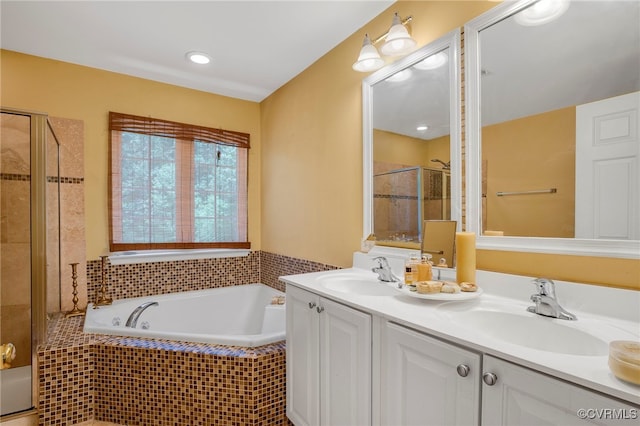 419 Carter Ln, Louisa, VA 23093 - full bathroom with a stall shower, a bath, and double vanity