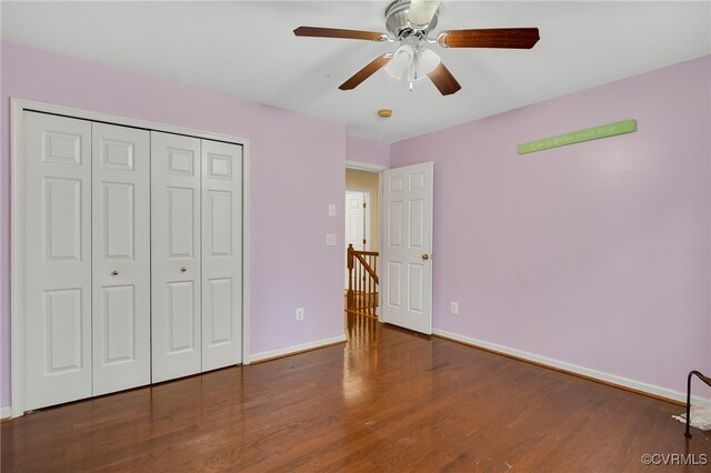 419 Carter Ln, Louisa, VA 23093 - unfurnished bedroom with wood finished floors, a closet, and ceiling fan