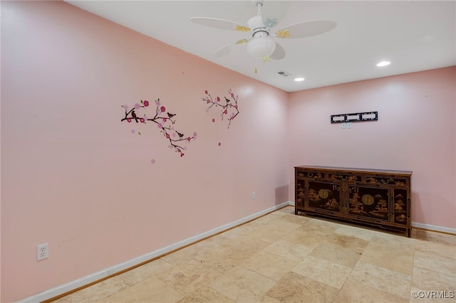 419 Carter Ln, Louisa, VA 23093 - spare room featuring recessed lighting, ceiling fan, and light stone finish floors