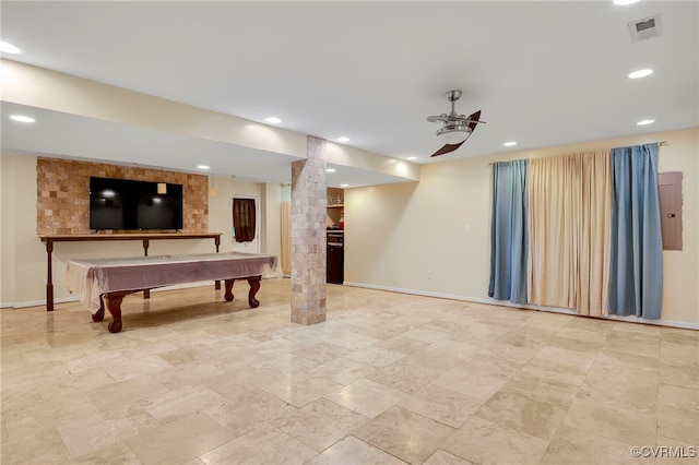 419 Carter Ln, Louisa, VA 23093 - game room featuring ornate columns, billiards table, light stone finish floors, ceiling fan, and recessed lighting