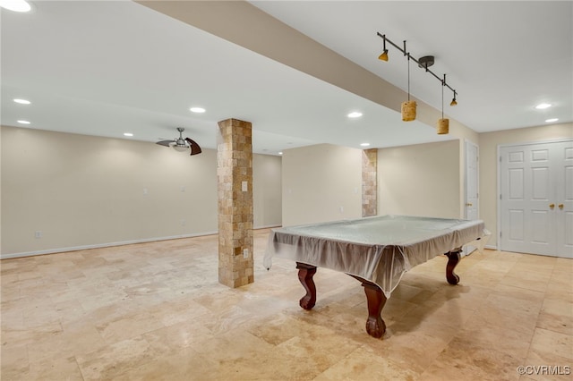 419 Carter Ln, Louisa, VA 23093 - rec room featuring recessed lighting, ornate columns, and billiards