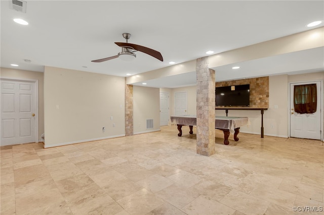 419 Carter Ln, Louisa, VA 23093 - below grade area with billiards, a ceiling fan, and recessed lighting