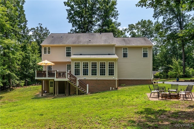 419 Carter Ln, Louisa, VA 23093 - rear view of house featuring stairs, a wooden deck, a yard, and a patio area