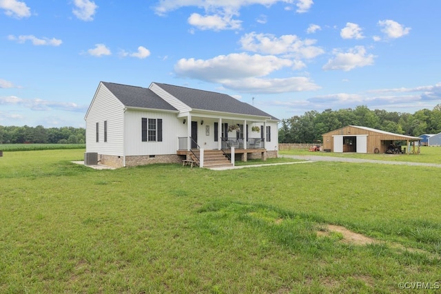 9530 Dabneys Mill Rd, Manquin, VA 23106 - ranch-style home featuring crawl space, a detached garage, a porch, and a front yard