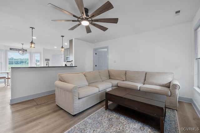 9530 Dabneys Mill Rd, Manquin, VA 23106 - living area featuring light wood-type flooring, a ceiling fan, and recessed lighting