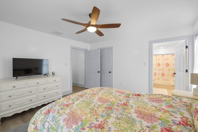 9530 Dabneys Mill Rd, Manquin, VA 23106 - bedroom with wood finished floors, ceiling fan, ensuite bath, and a closet