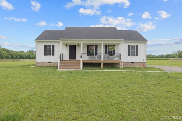 9530 Dabneys Mill Rd, Manquin, VA 23106 - view of front facade featuring crawl space, a porch, a front yard, and roof with shingles