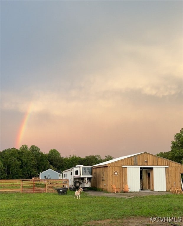 9530 Dabneys Mill Rd, Manquin, VA 23106 - yard at dusk featuring an outbuilding and an outdoor structure