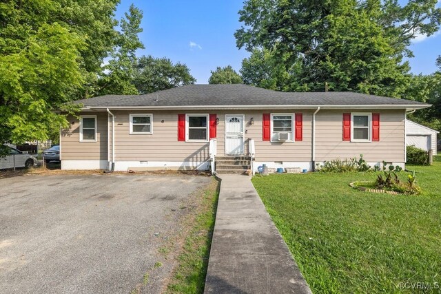 4825 Stanley Dr, North Chesterfield, VA 23234 - view of front facade with a front lawn, crawl space, cooling unit, and roof with shingles