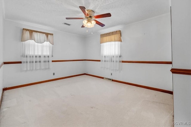 708 Compton Rd, Colonial Heights, VA 23834 - carpeted empty room featuring ceiling fan, ornamental molding, and a textured ceiling