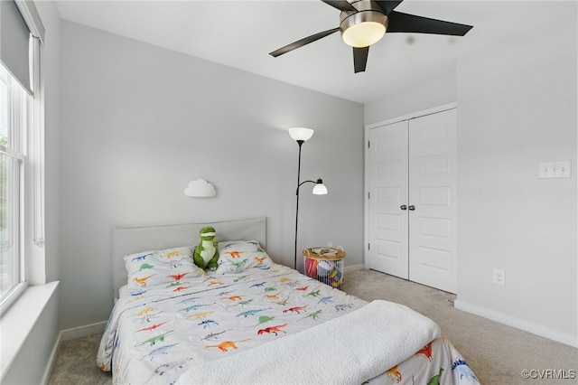 8045 Ellendale Dr, Mechanicsville, VA 23116 - bedroom with carpet, a closet, and a ceiling fan