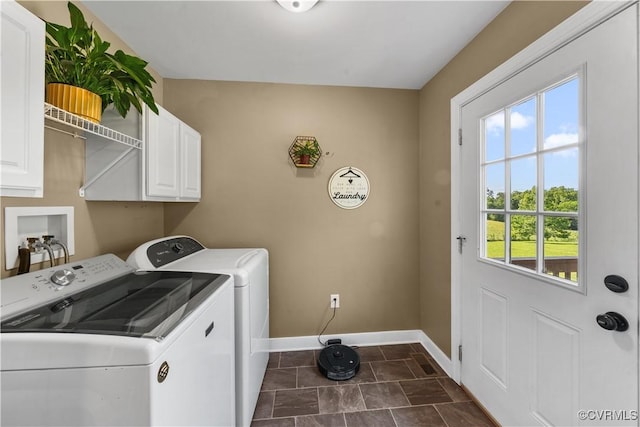 201 School Rd, Dillwyn, VA 23936 - laundry room featuring washer and clothes dryer, cabinet space, and dark tile patterned flooring