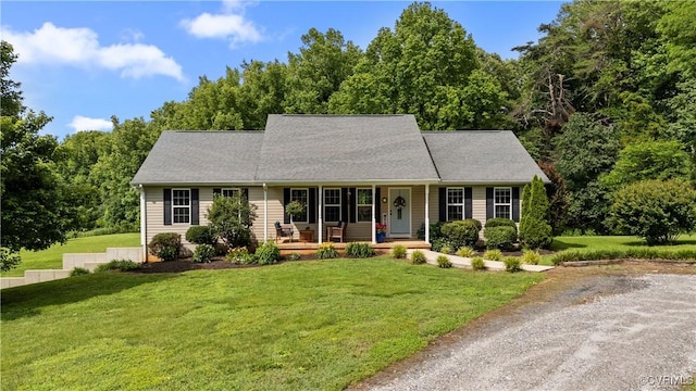 201 School Rd, Dillwyn, VA 23936 - view of front of property with covered porch, a front lawn, and gravel driveway