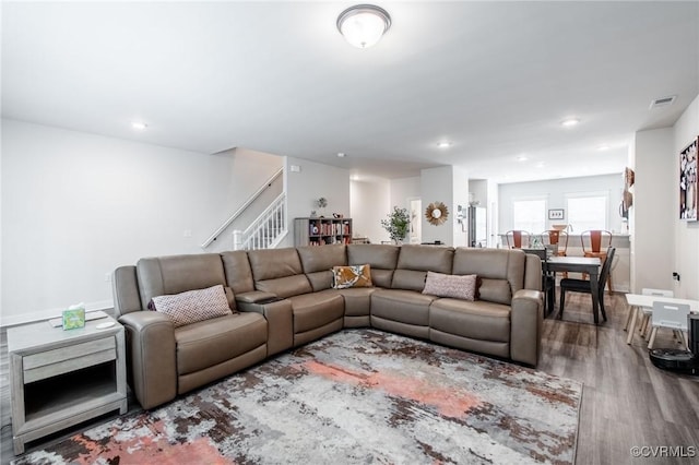 12325 Petrel Xing Unit 7, Midlothian, VA 23112 - living room with stairway, wood finished floors, and recessed lighting