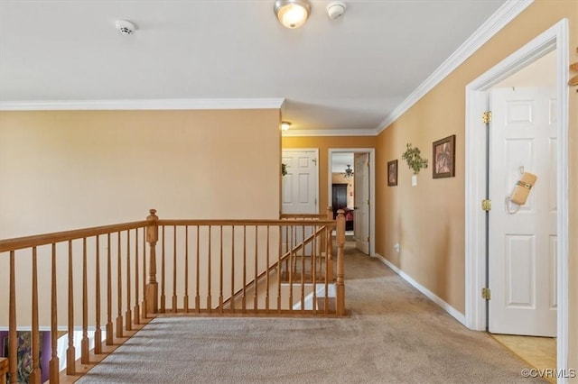 1408 Windrow Ct, Henrico, VA 23223 - corridor with an upstairs landing, ornamental molding, and carpet floors