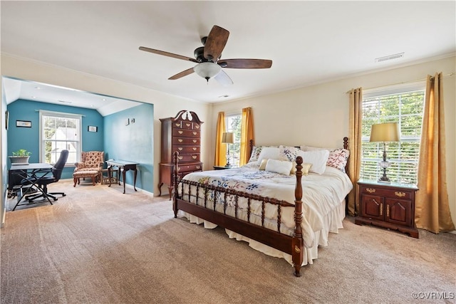 2024 Rose Family Dr, Midlothian, VA 23112 - bedroom with light colored carpet, crown molding, and a ceiling fan