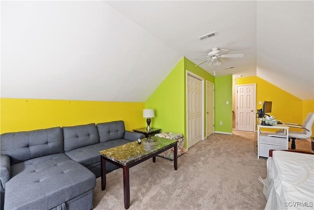 2024 Rose Family Dr, Midlothian, VA 23112 - living area with lofted ceiling, light colored carpet, and ceiling fan