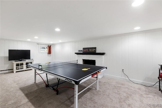 2740 Rettig Rd, Richmond, VA 23225 - rec room with carpet, a fireplace, and recessed lighting