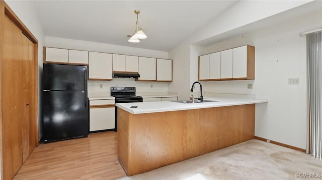 4804 Hackney Rd, Richmond, VA 23234 - kitchen featuring black appliances, under cabinet range hood, a peninsula, and light countertops